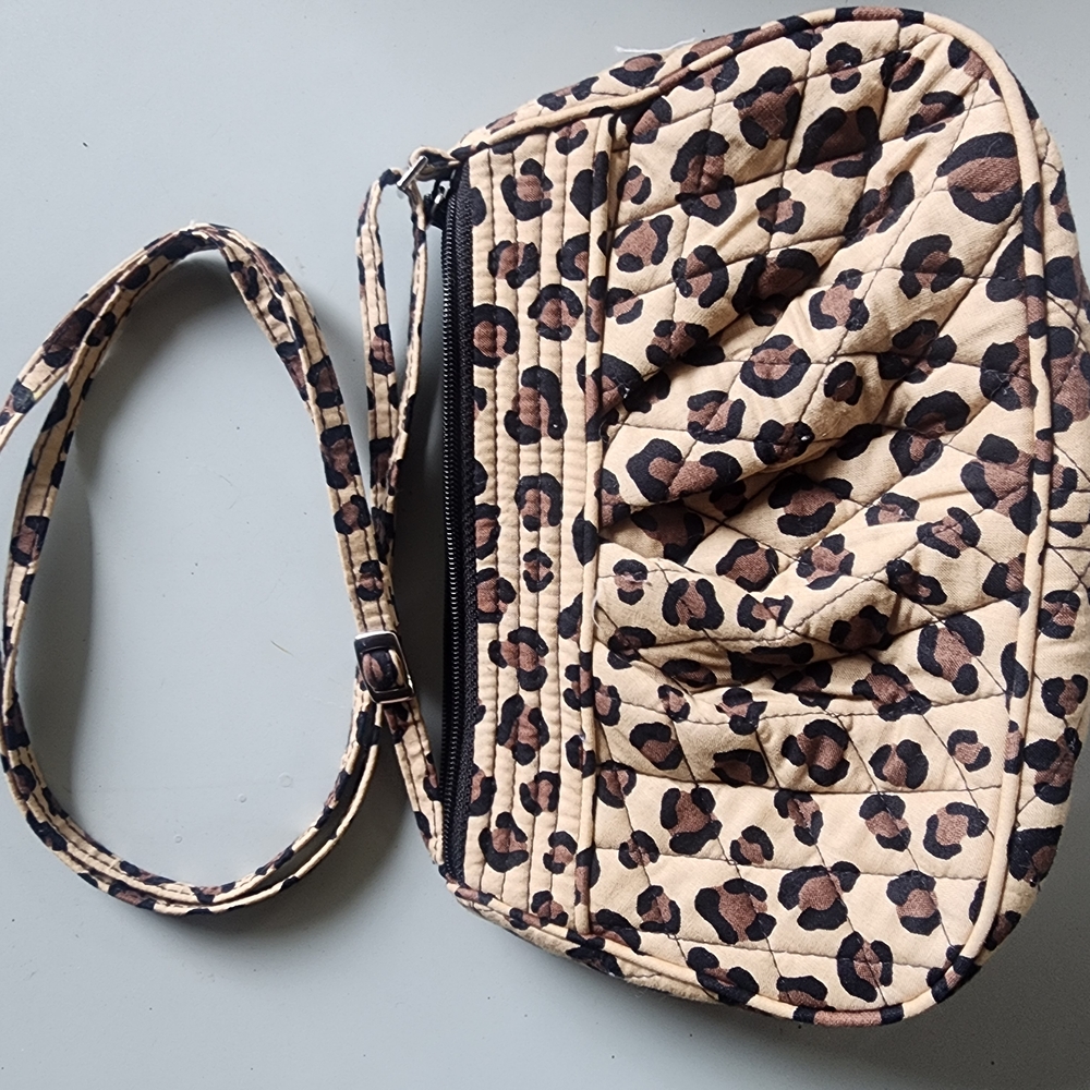 Tan and Black Crossbody Bag with Leopard Print